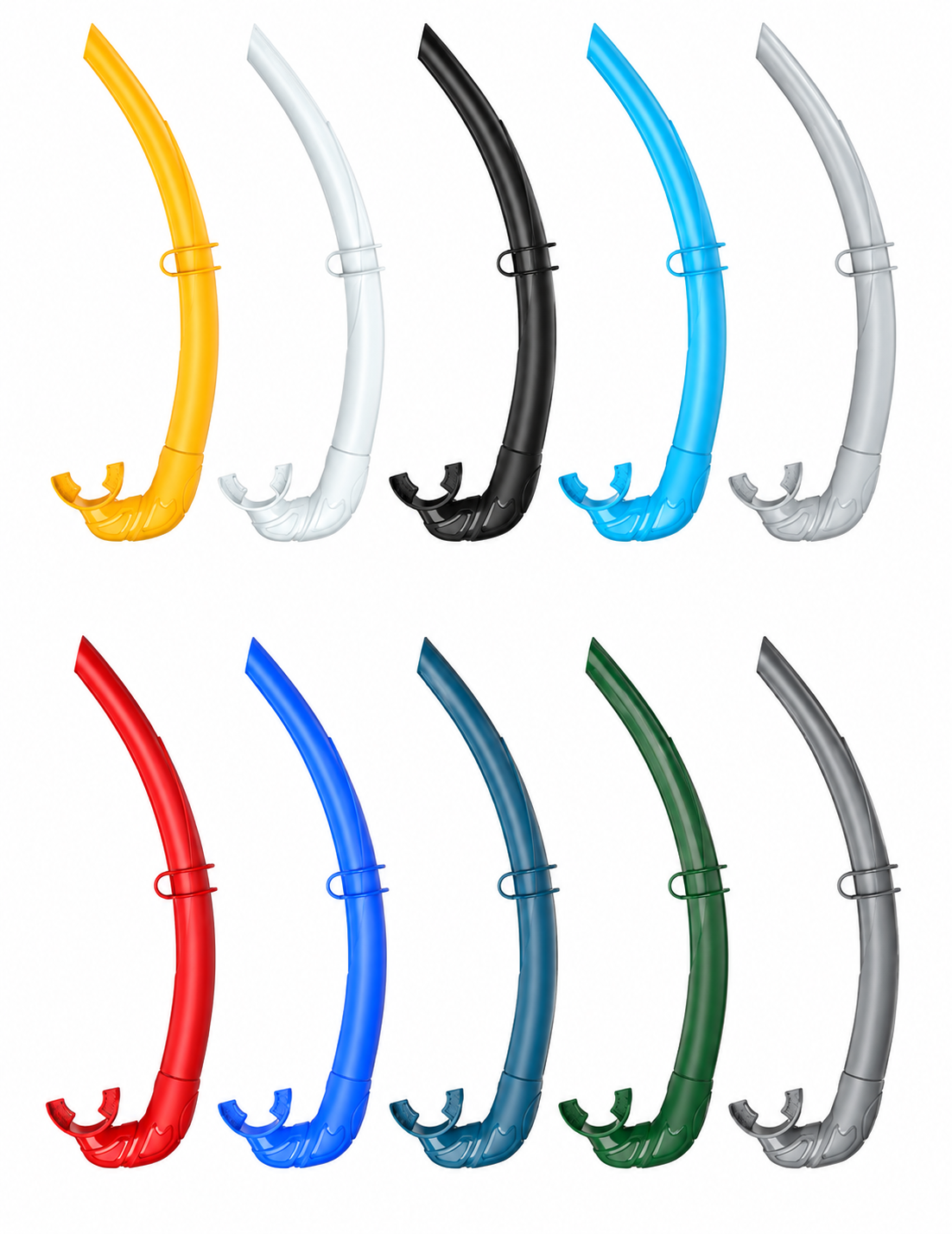 Ten snorkel color options for customization