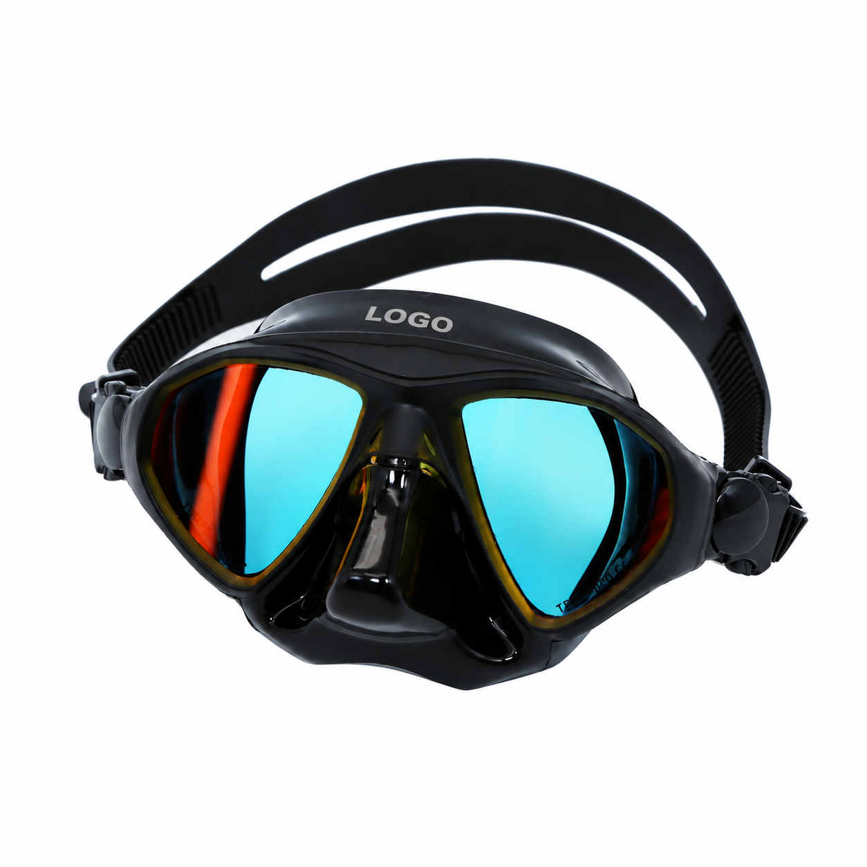 Black diving mask with custom logo placement